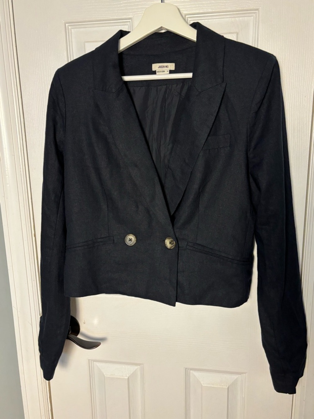 Jason Wu Black Cropped Double-Button Linen Blend Blazer
